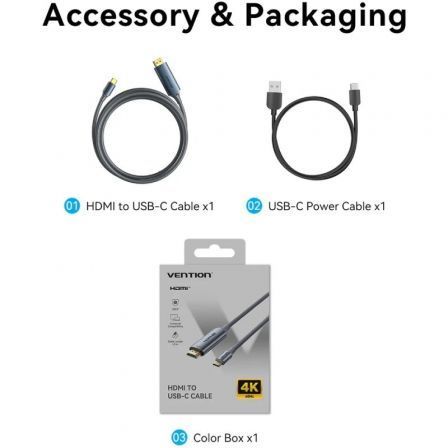Vention Cable Conversor HDMI 2.0 a USB-C Macho con PD, 4K, 1,5 m, Gris Vention Cable Conversor HDMI 2.0 a USB-C Macho con PD, 4K, 1,5 m, Gris